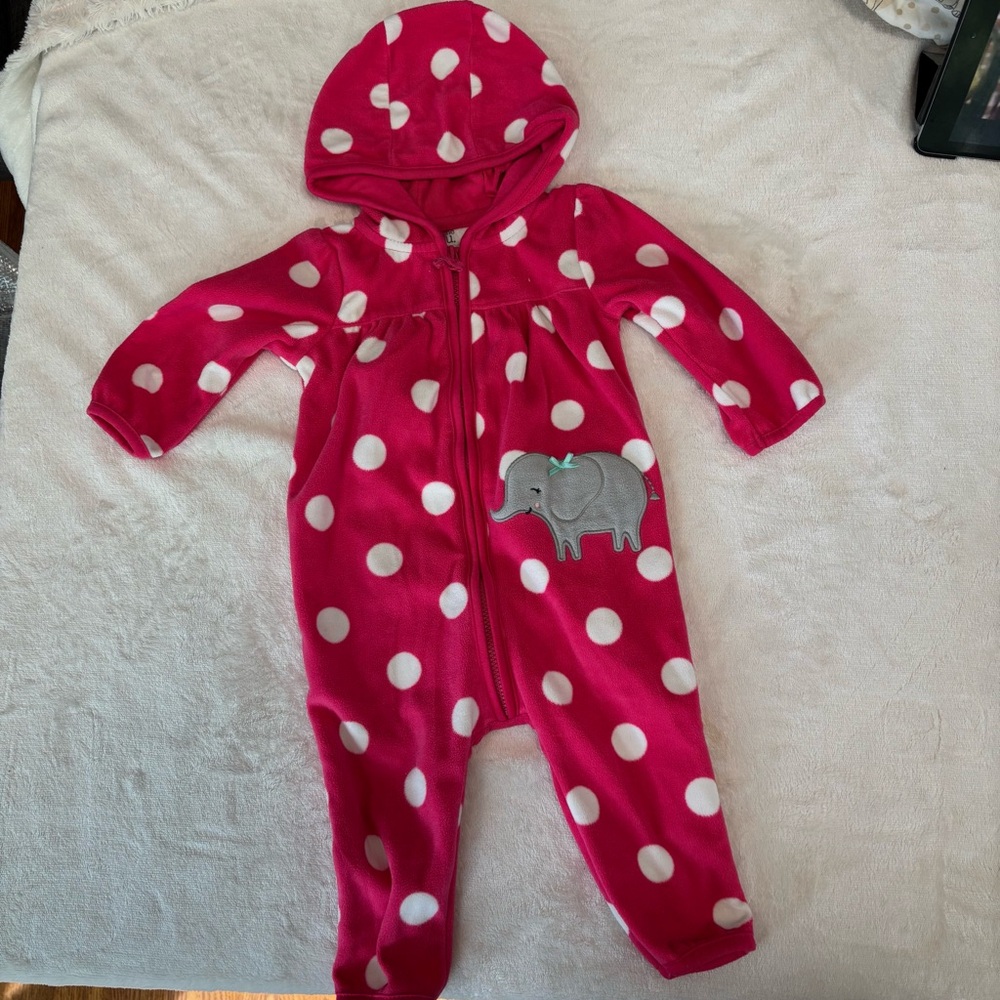 Carters 6 month fleece hooded outfit polka dots